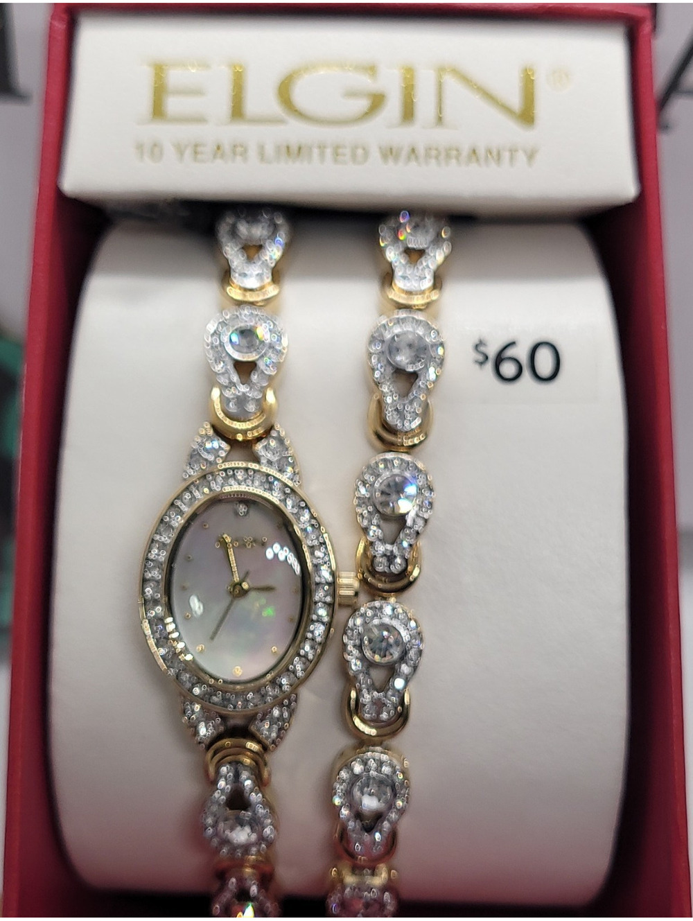398 Elgin EG8013STB Women's Oval Dress Quartz Analog Bracelet Watch Gold/Silver